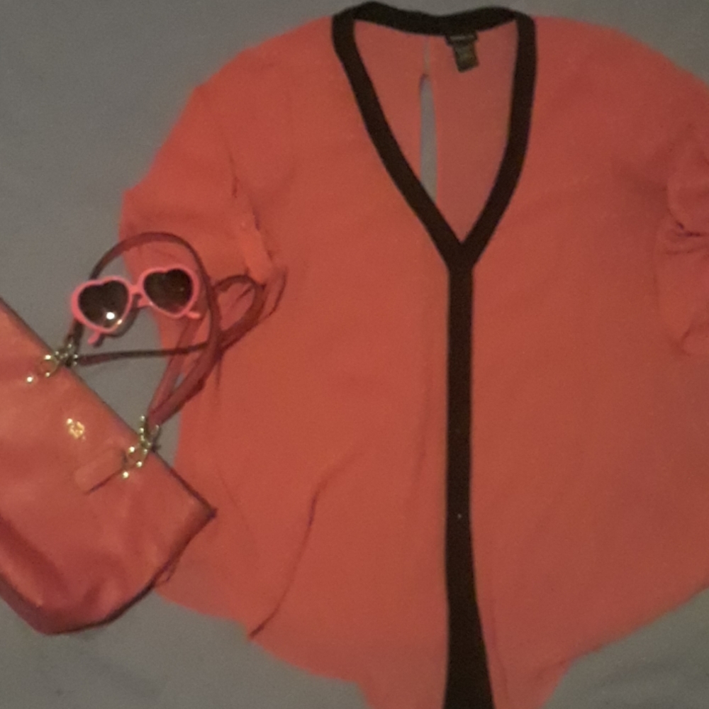 Torrid Hot Pink & Black Sheer Blouse